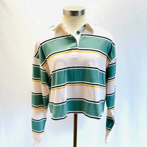 NWT SO Juniors Long Sleeve Pullover Collared Neck Striped Green Shirt Size XL
